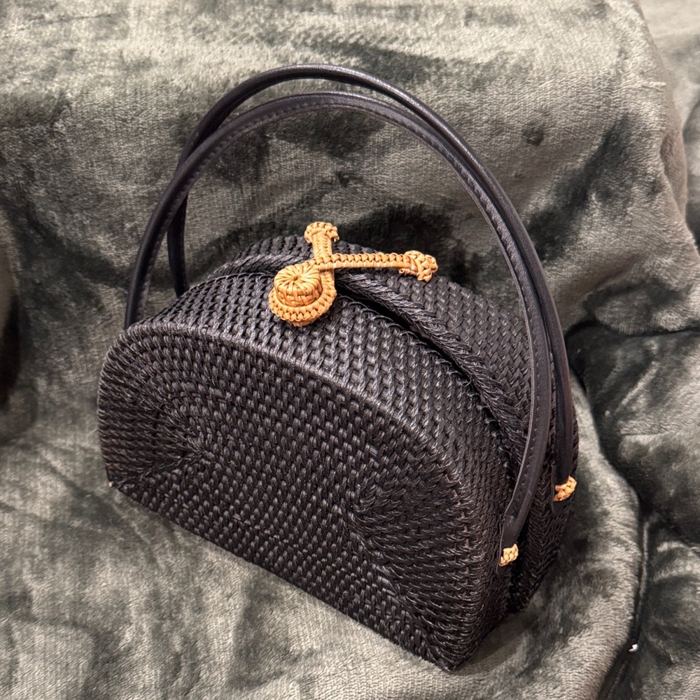 Anthropologie Black and Orange Mini Woven Bag
